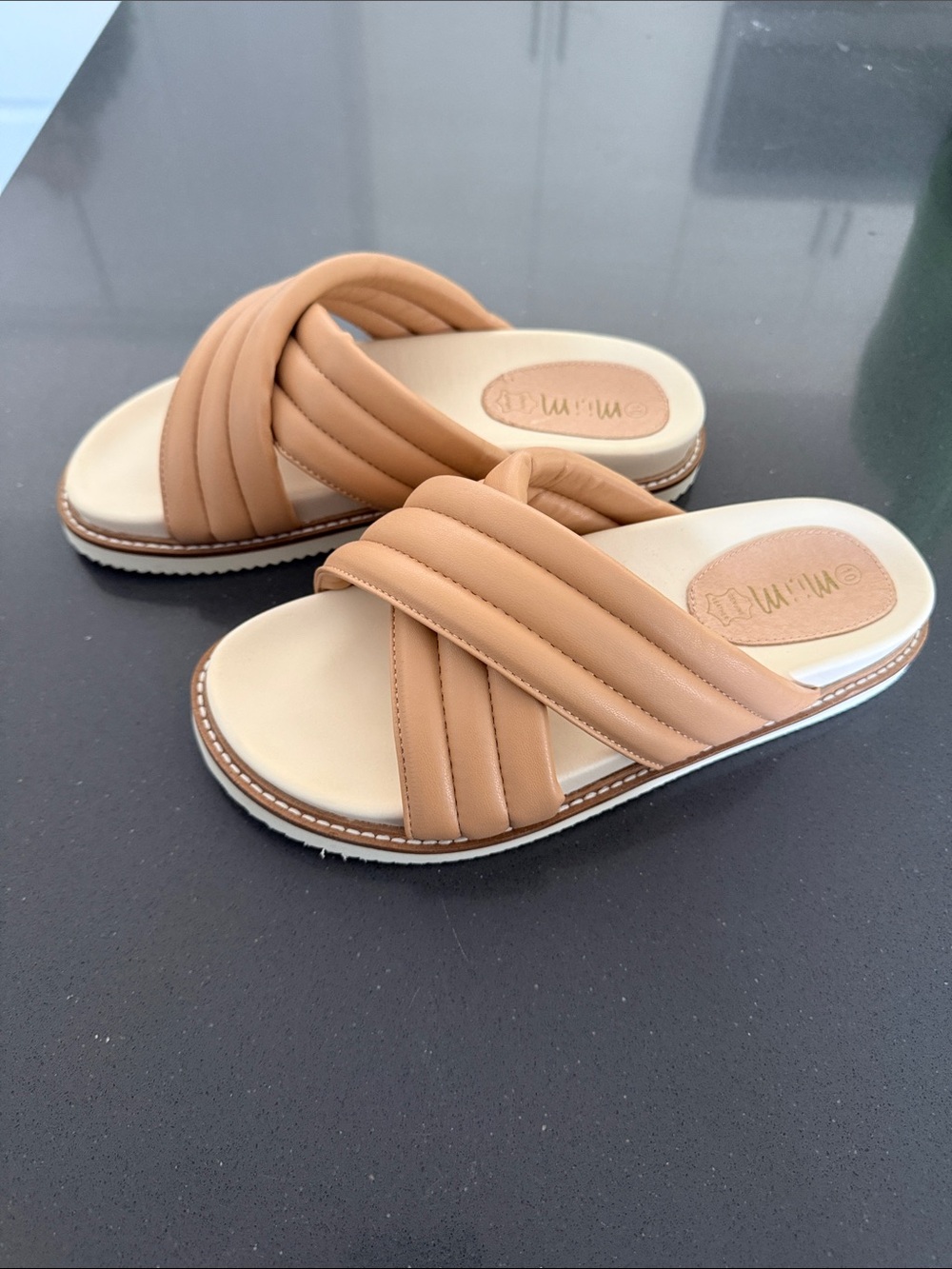 Women’s Tan Padded Crossover Slide Sandals